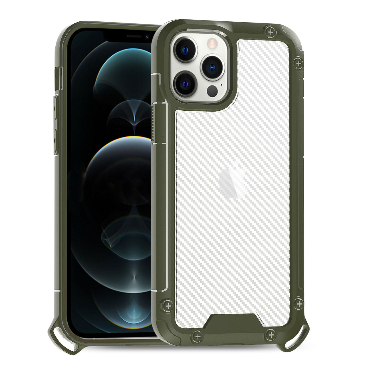 Reiko Shockproof PC Bumper Case With Carbon Fiber Pattern In Green For iPhone 12 Pro Max